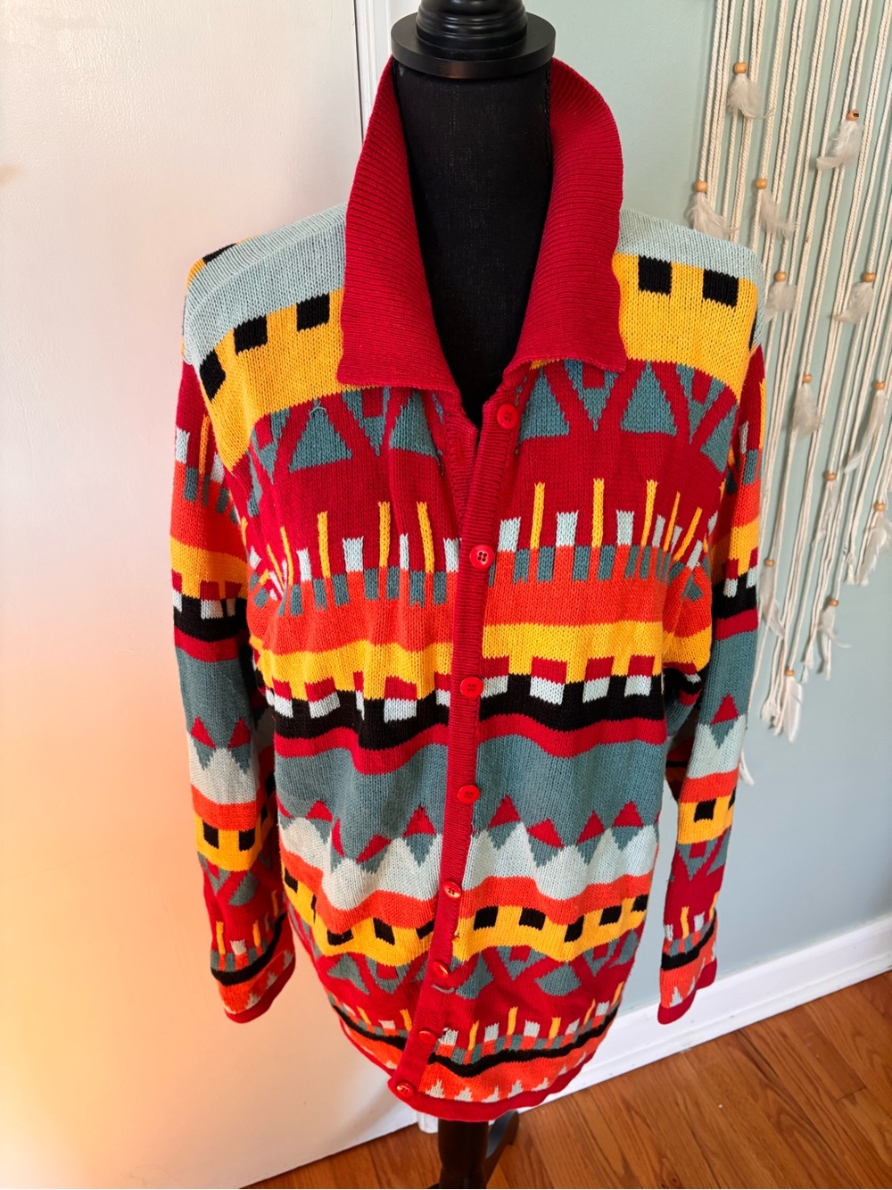 Multicolor Patterned Button-Up Sweater Cardigan 1X - Picture 2 of 8